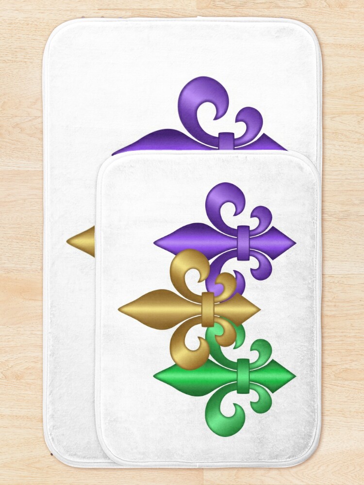 Alternate view of Green Gold and Purple Fleur-de-Lis Symbols Bath Mat