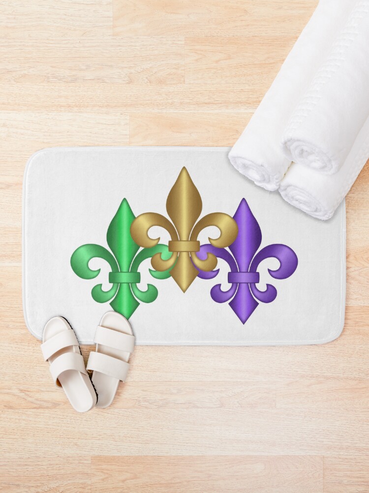 Alternate view of Green Gold and Purple Fleur-de-Lis Symbols Bath Mat