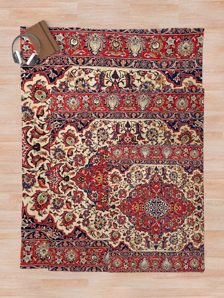 "Esfahan Central Persian Rug Print " Throw Blanket by bragova Redbubble