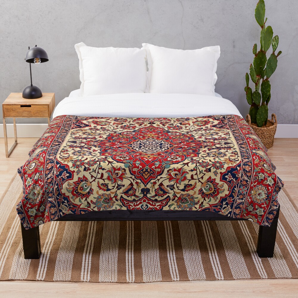 "Esfahan Central Persian Rug Print " Throw Blanket by bragova Redbubble