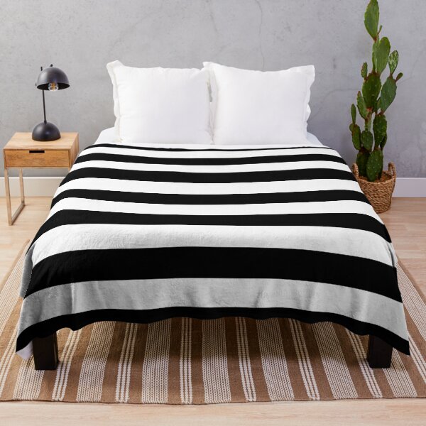 Solid Black and White Large Horizontal Cabana Tent Stripe Throw Blanket