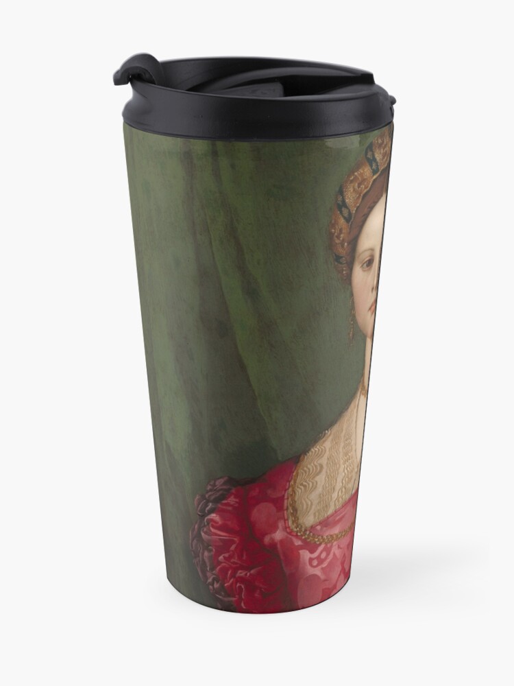 Alternate view of A Young Woman and Her Little Boy Oil Painting by Agnolo Bronzino Travel Mug