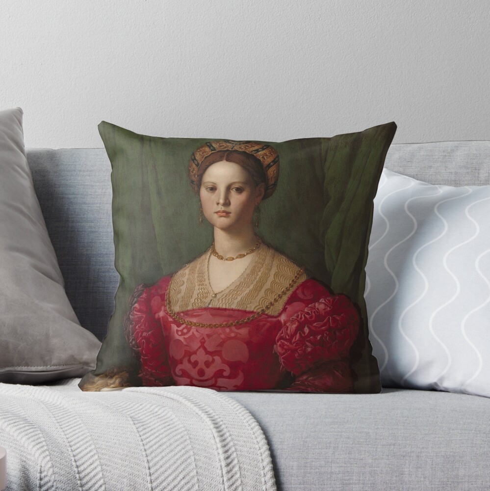 A Young Woman and Her Little Boy Oil Painting by Agnolo Bronzino Throw Pillow