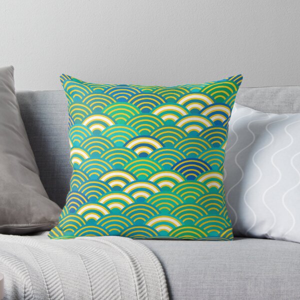 Seigaiha or seigainami abstract scales simple Spring Nature background with japanese circle Throw Pillow