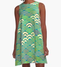 Seigaiha oder seigainami abstrakte Skalen einfacher Frühlings-Naturhintergrund mit japanischem Kreis A-Linien Kleid