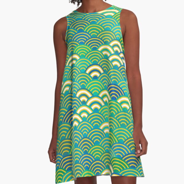 Seigaiha or seigainami abstract scales simple Spring Nature background with japanese circle A-Line Dress