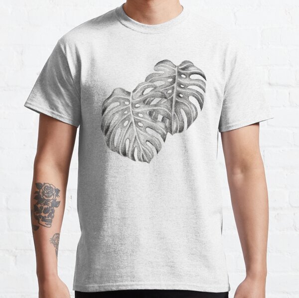 Black and White Monstera Leaf Pattern Classic T-Shirt