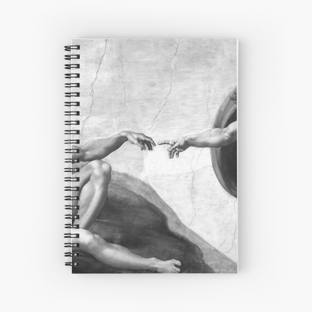 Black and White Creation of Adam Painting by Michelangelo Sistine Chapel Spiral Notebook