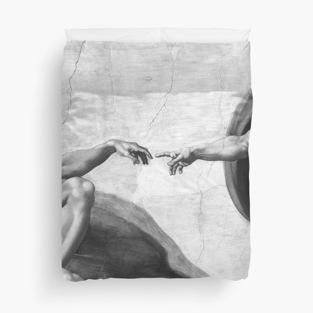 Black and White Creation of Adam Painting by Michelangelo Sistine Chapel Duvet Cover