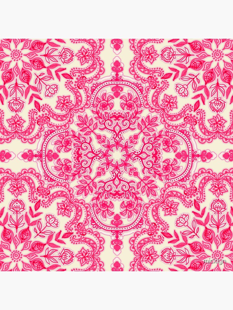 Hot Pink & Soft Cream Folk Art Pattern Throw Pillow by micklyn