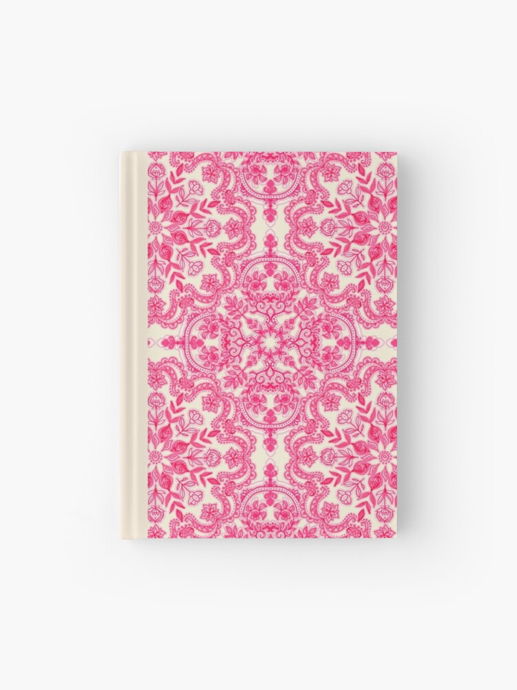 Hot Pink & Soft Cream Folk Art Pattern Throw Pillow by micklyn