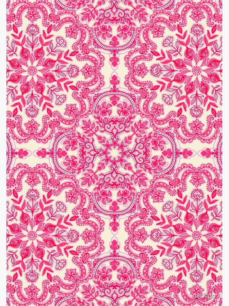 Hot Pink & Soft Cream Folk Art Pattern Throw Pillow by micklyn