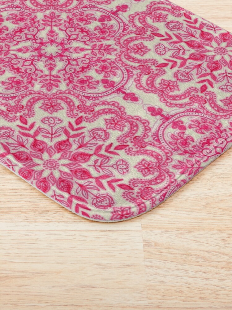 Hot Pink & Soft Cream Folk Art Pattern Throw Pillow by micklyn
