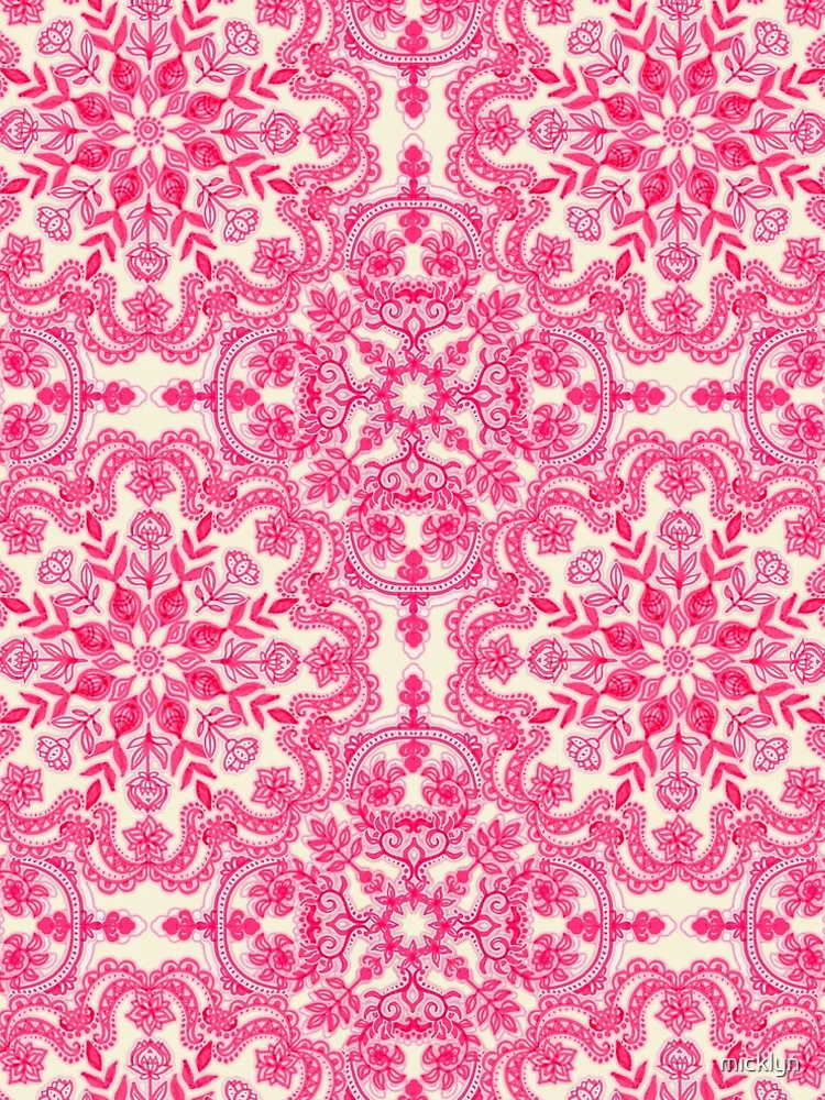 Hot Pink & Soft Cream Folk Art Pattern Throw Pillow by micklyn