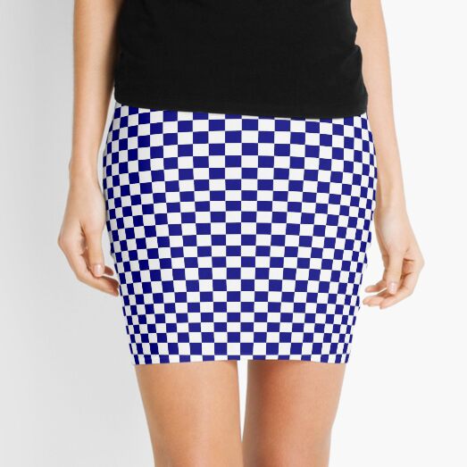 Navy Blue and White Checkerboard Mini Skirt