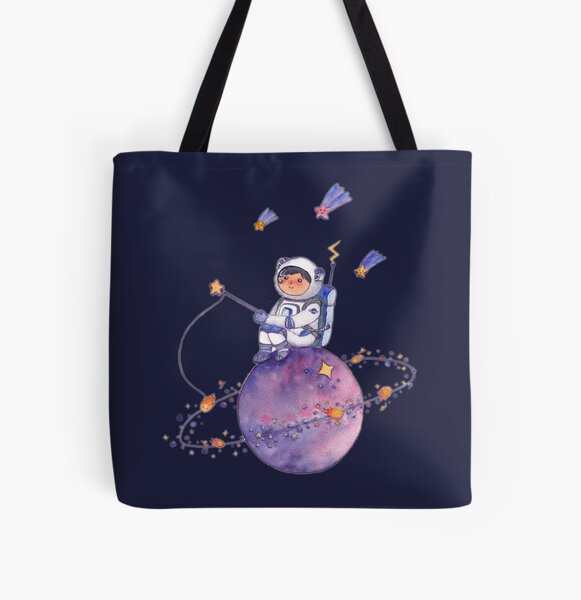 Astronaut catching Asteroids on a Star All Over Print Tote Bag