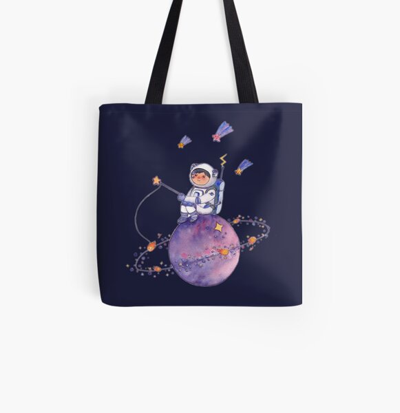 Astronaut catching Asteroids on a Star All Over Print Tote Bag
