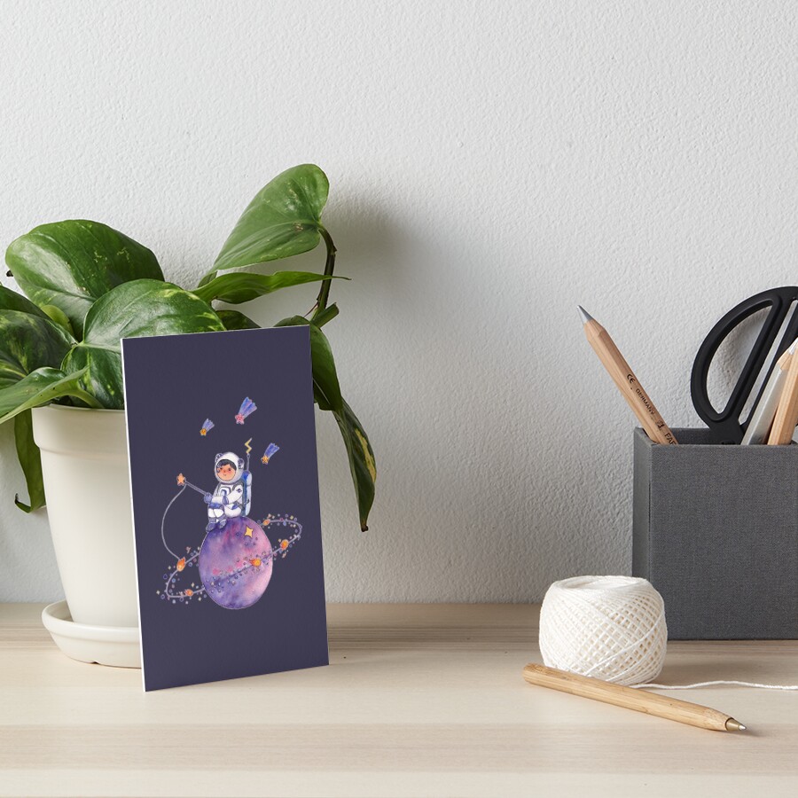 Astronaut catching Asteroids on a Star Art Board Print