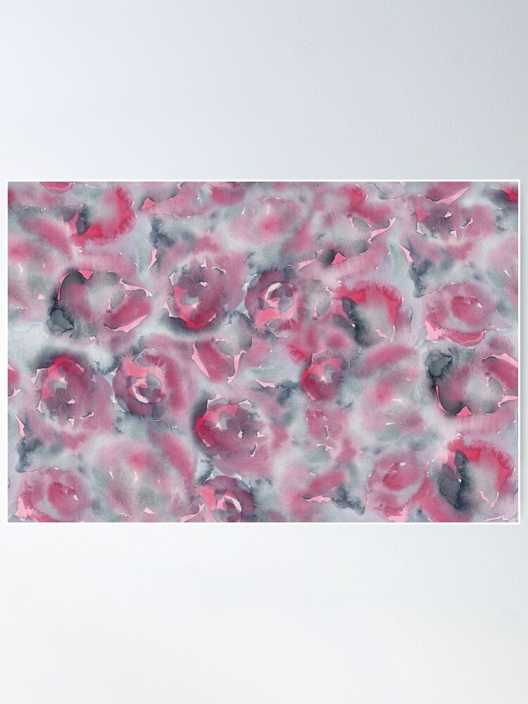 Alternate view of slate gray watercolor roses pattern Poster