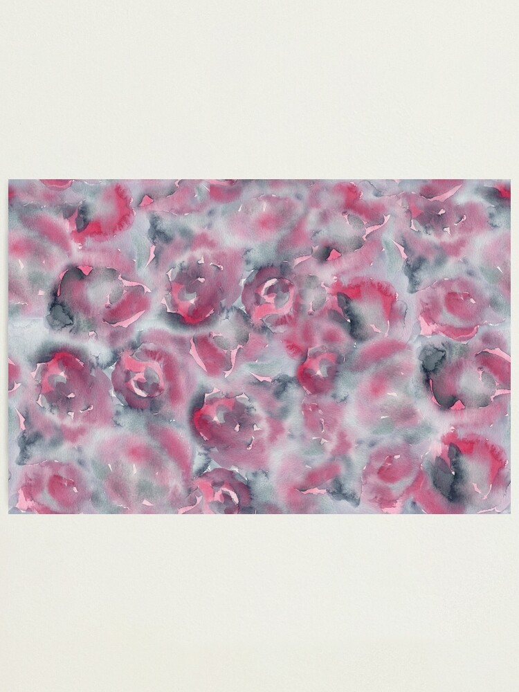 Alternate view of slate gray watercolor roses pattern Photographic Print