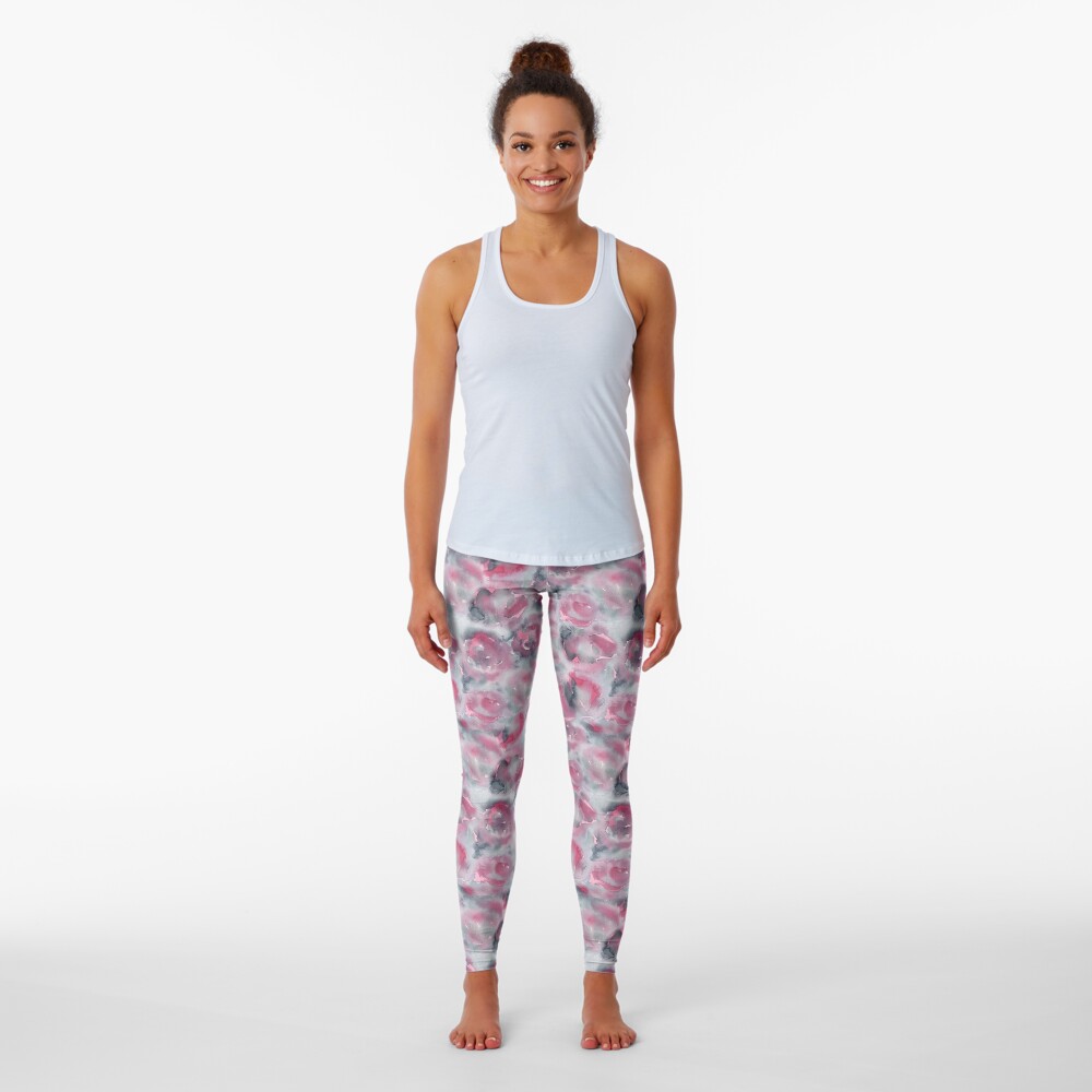 slate gray watercolor roses pattern Leggings