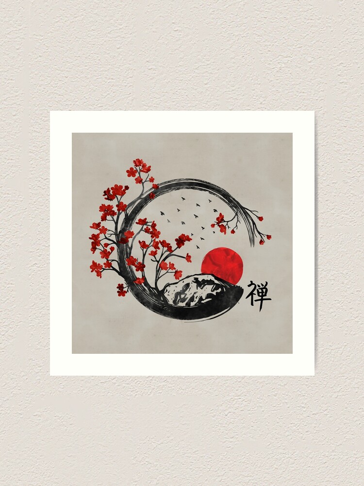 Zen Enso Circle and Sakura Branches 