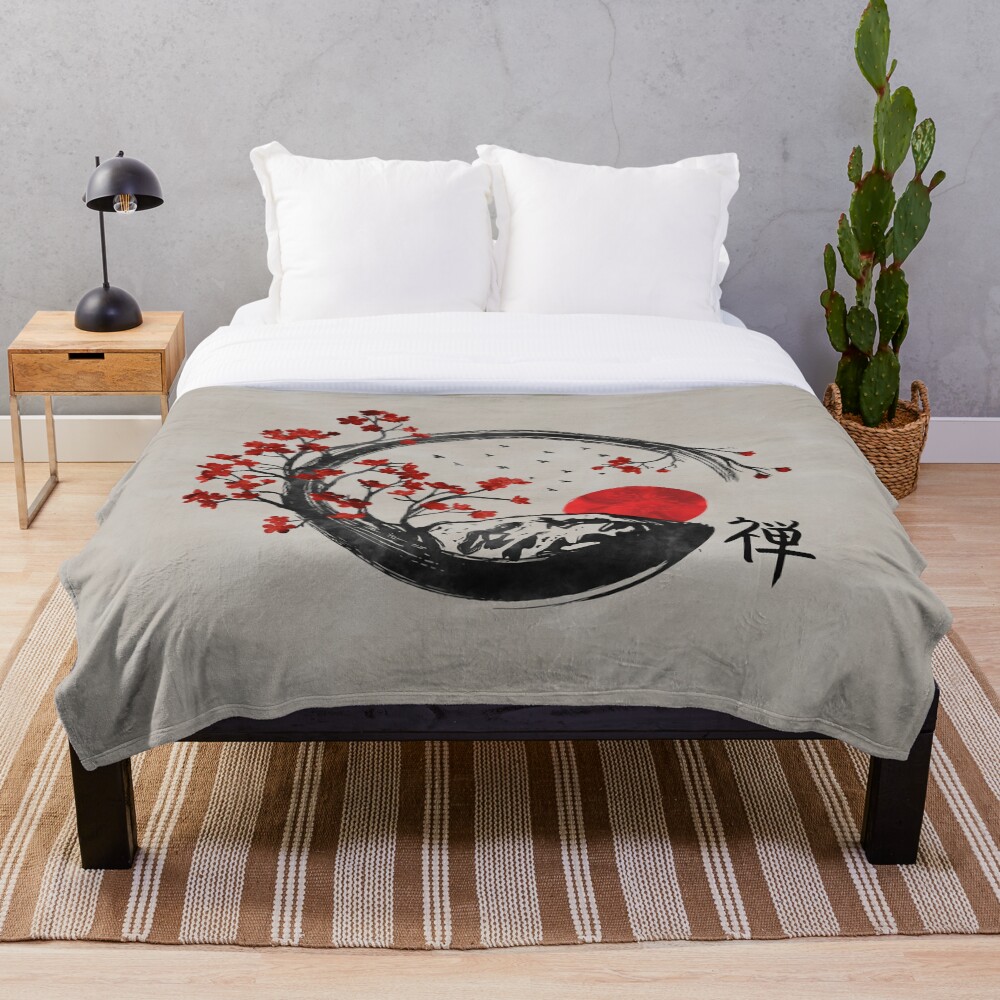 Zen Enso Circle y Sakura Branches Manta