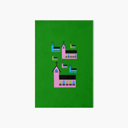 Pink Church buildings in a pattern Art Board Print