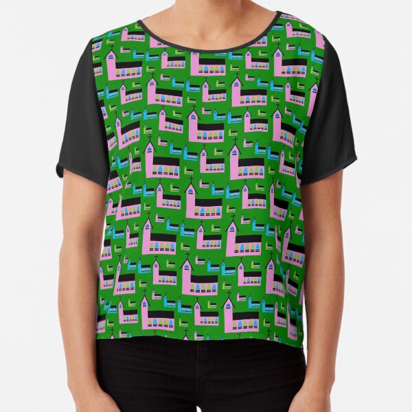 Pink Church buildings in a pattern Chiffon Top
