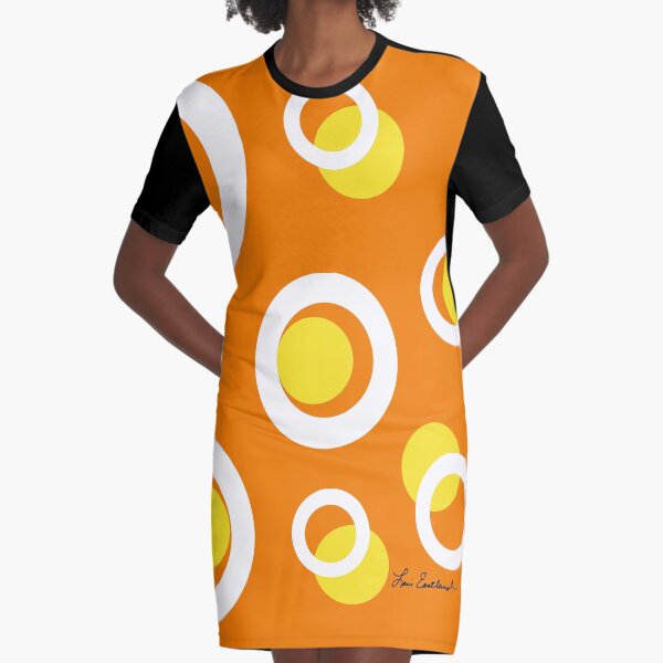 Orange White Yellow Mod Circles Graphic T-Shirt Dress