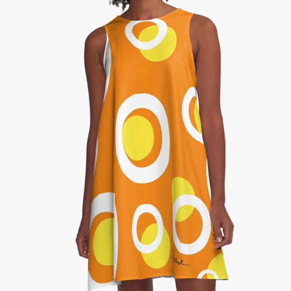 Orange White Yellow Mod Circles A-Line Dress
