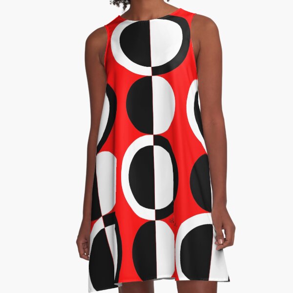 Red Black White Mod Circles A-Line Dress