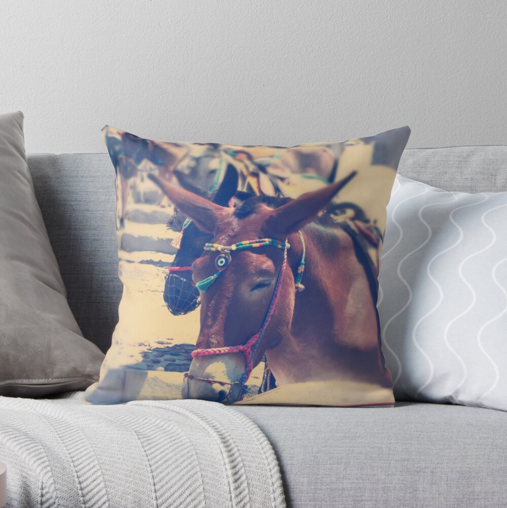 Santorini Donkey Throw Pillow