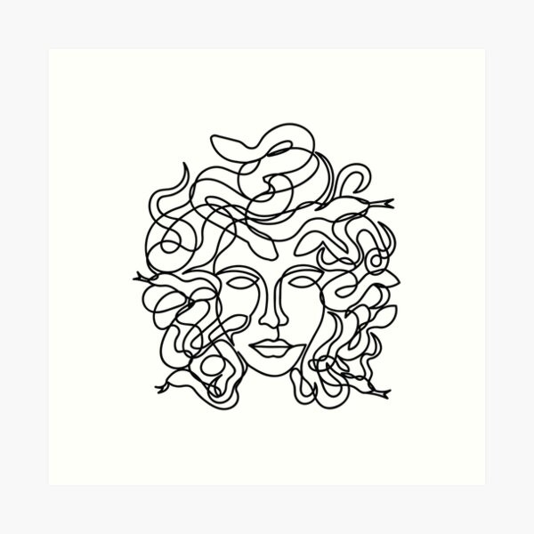 Medusa Face in single line style Art Print