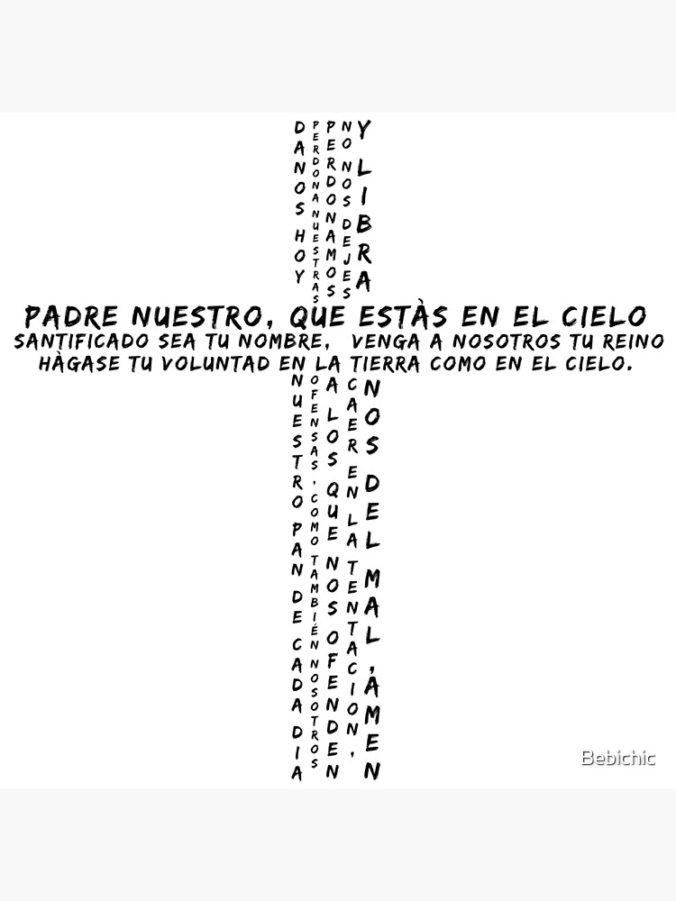 Lámina rígida «Oración de nuestro padre oracion en español claro caligrama  blanco» de Bebichic | Redbubble