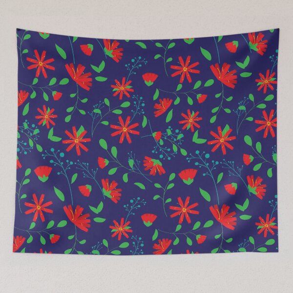 Item preview, flowers and leaves on blue background designed and sold by studioMoSa.