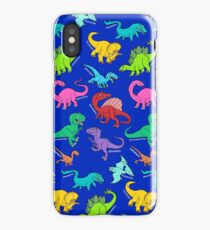 Dinosaurs rainbow pattern blue background iPhone Case/Skin