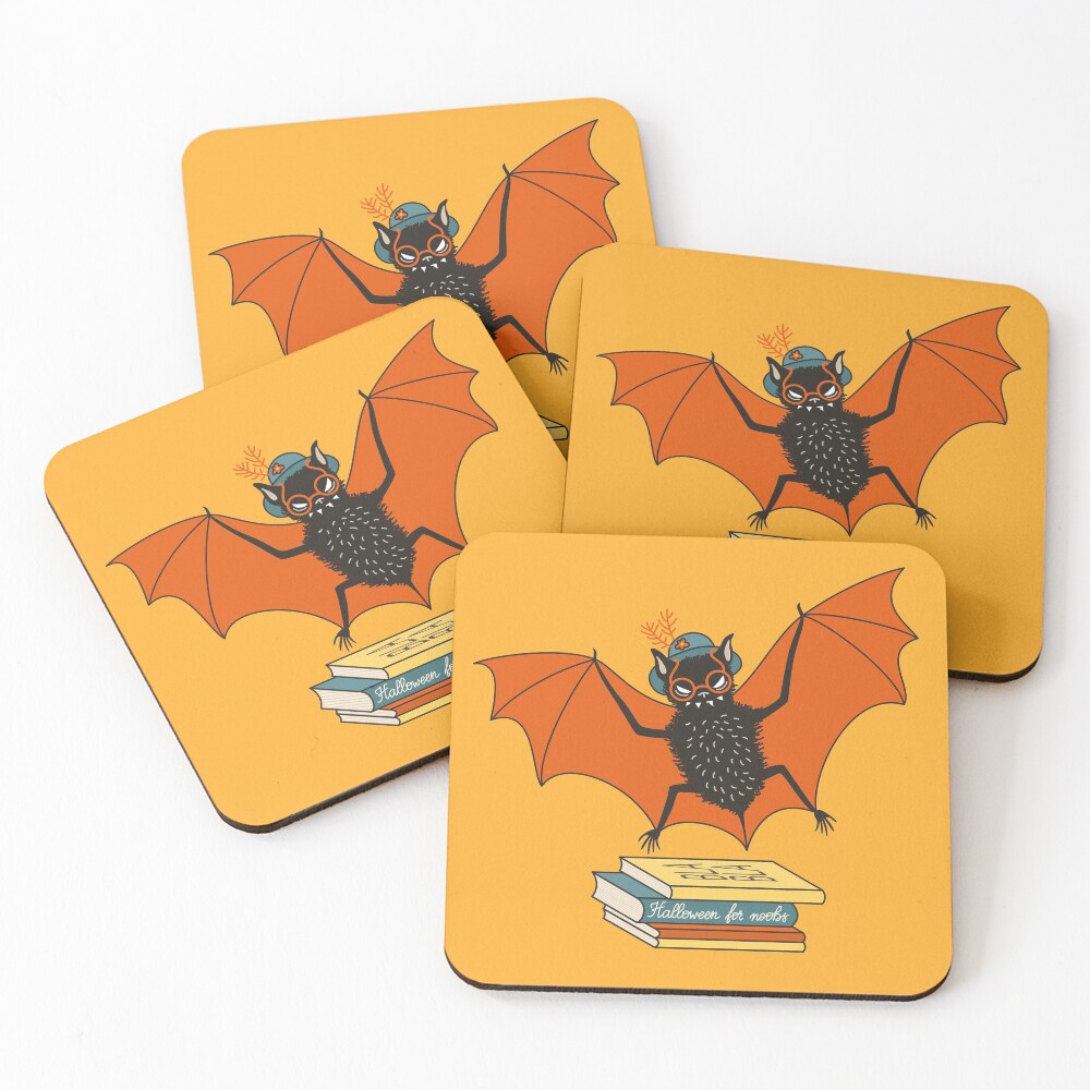 Bat granny in the library Coasters (Set of 4)