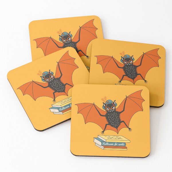 Bat granny in the library Coasters (Set of 4)