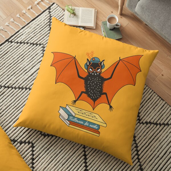 Bat granny in the library Floor Pillow