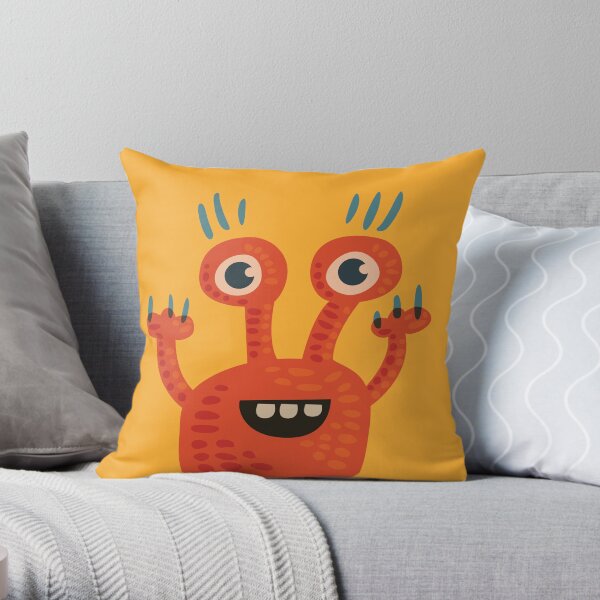 Cute Orange Monster Is Funny Too Throw Pillow