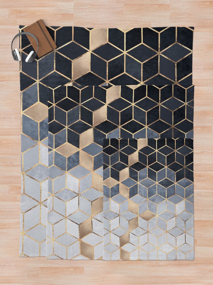Alternate view of Soft Blue Gradient Cubes Throw Blanket