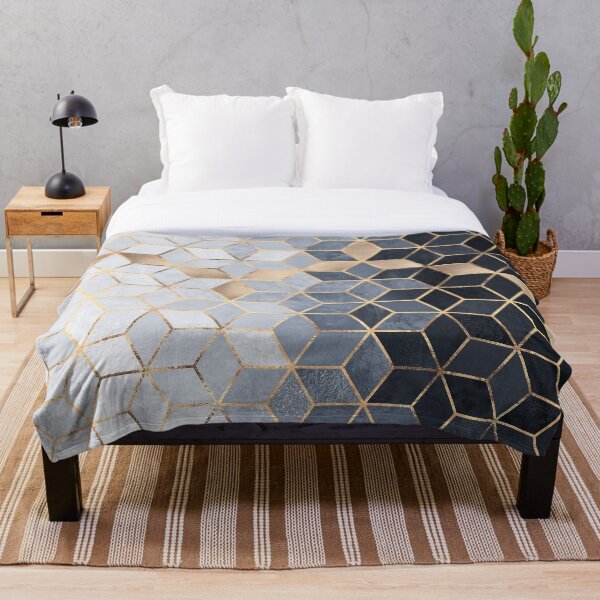 Soft Blue Gradient Cubes Throw Blanket