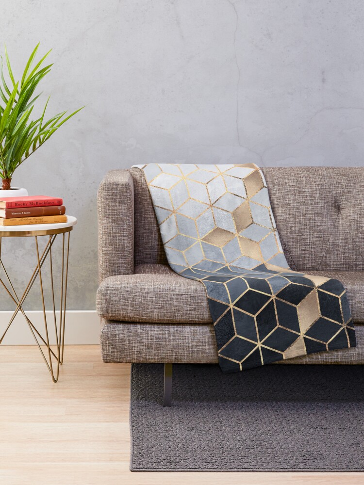 Alternate view of Soft Blue Gradient Cubes Throw Blanket