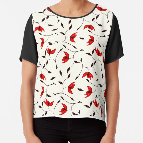 Delicate Red Flower Pattern Chiffon Top