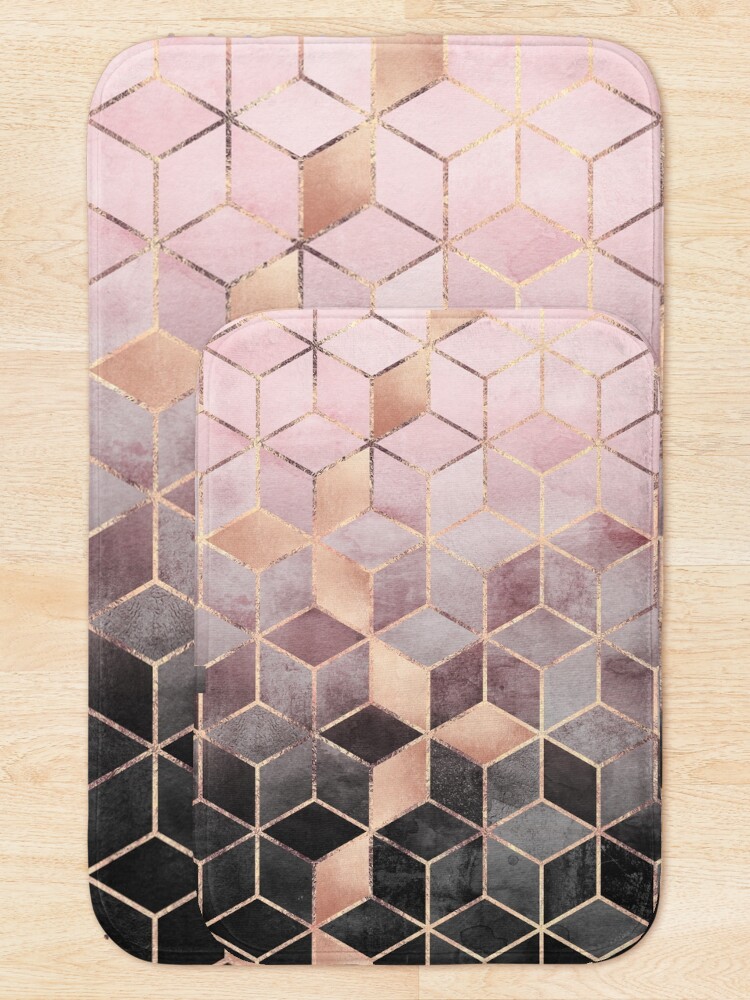 Alternate view of Pink And Grey Gradient Cubes Bath Mat