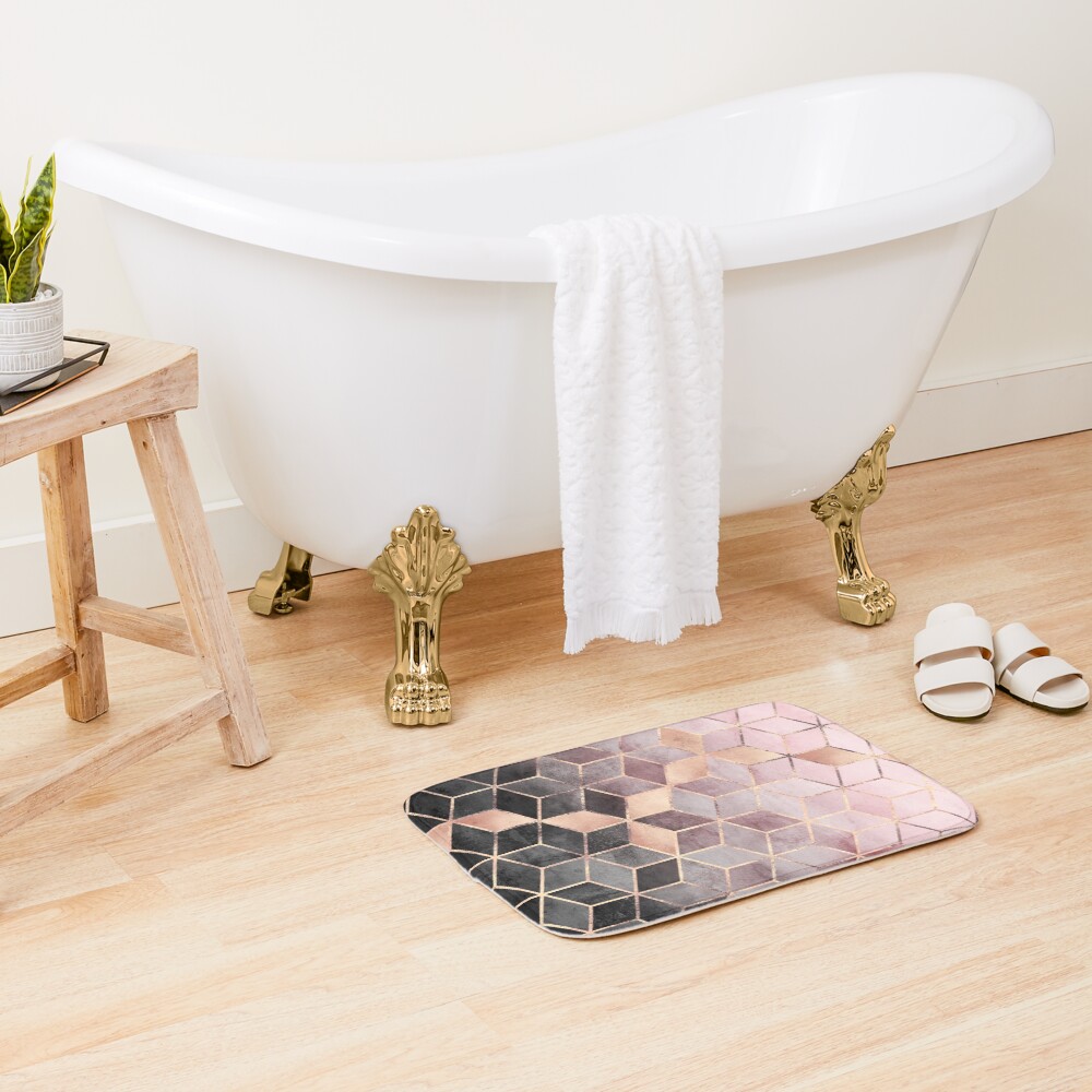 Pink And Grey Gradient Cubes Bath Mat