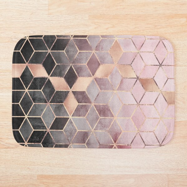 Pink And Grey Gradient Cubes Bath Mat