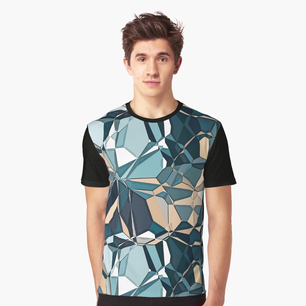 Turquoise And Tan Geometric Pattern Graphic T-Shirt