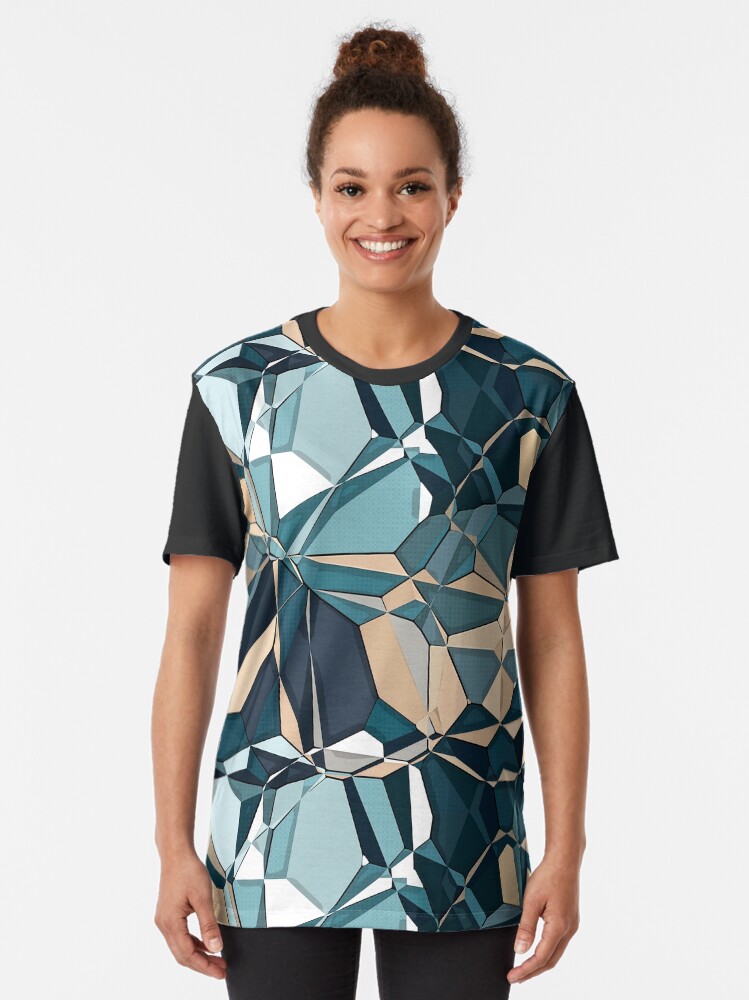 Alternate view of Turquoise And Tan Geometric Pattern Graphic T-Shirt